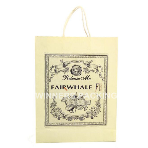 Brown kraft paper bag with printed logo and handle