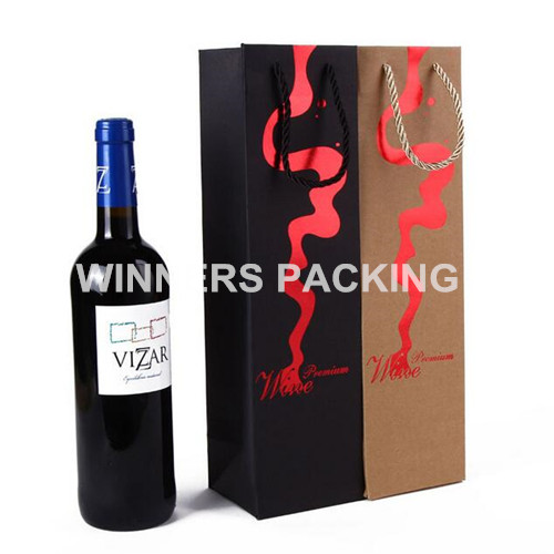 Decorative pattern wine bottle paper bag with handles