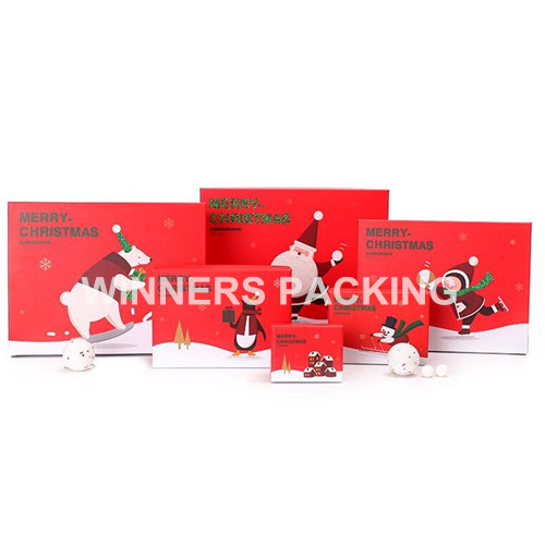 Front view of custom Christmas hard paper gift box with lid