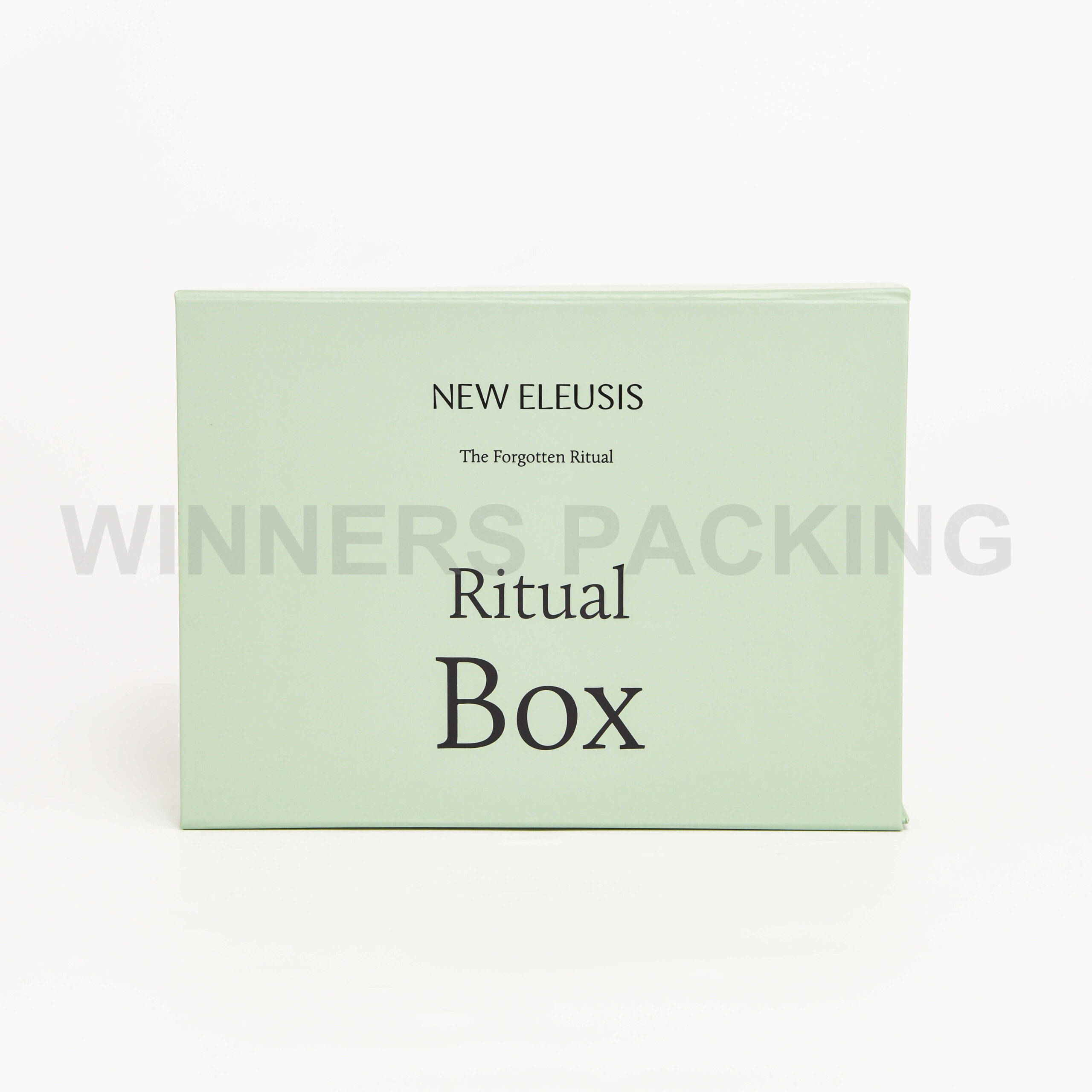 Front view of matte green collapsible gift box with magnetic closure