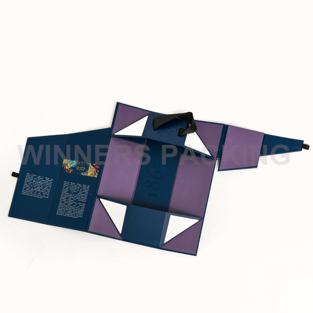 Open view of deep navy foldable wine box