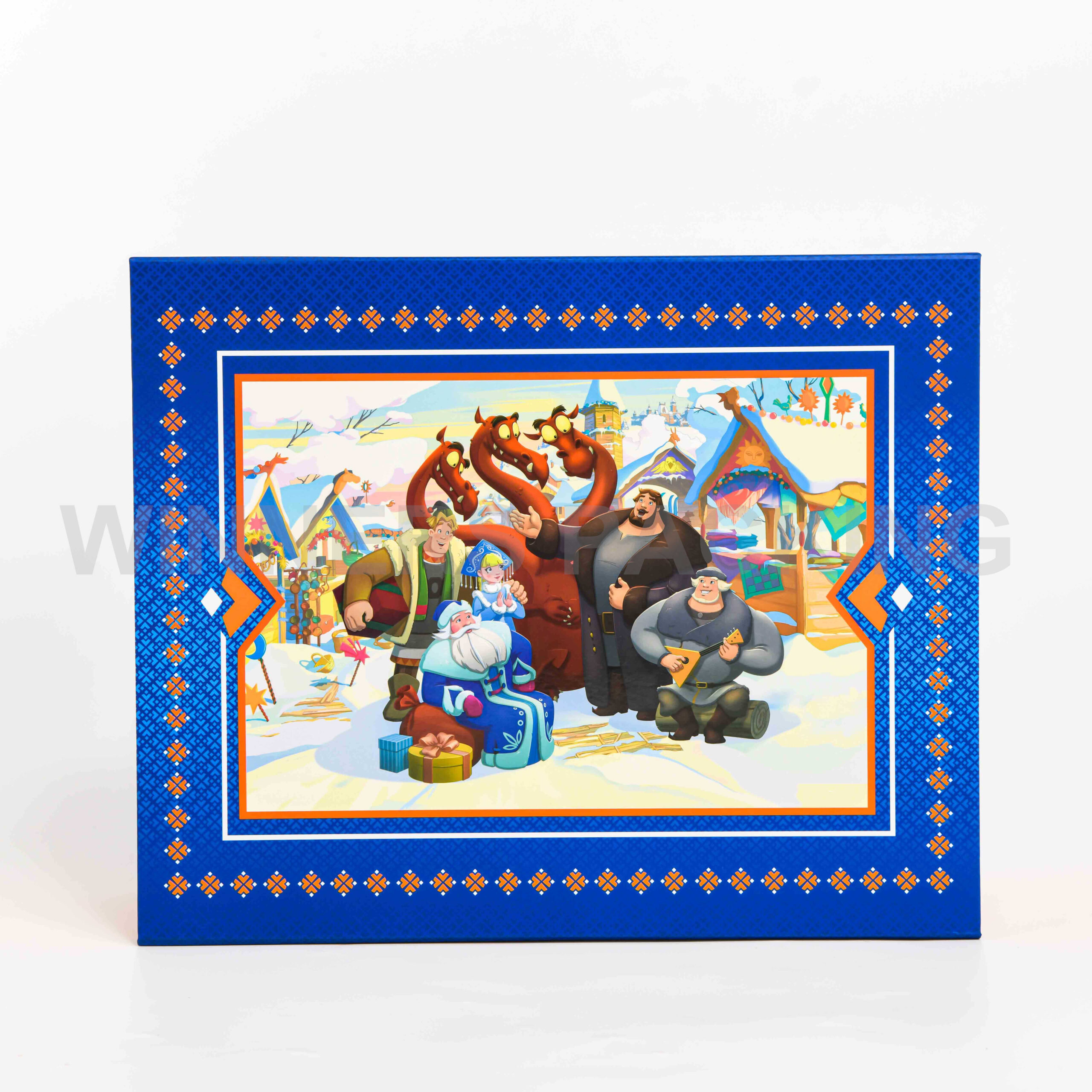 Foldable blue gift box with cartoon print