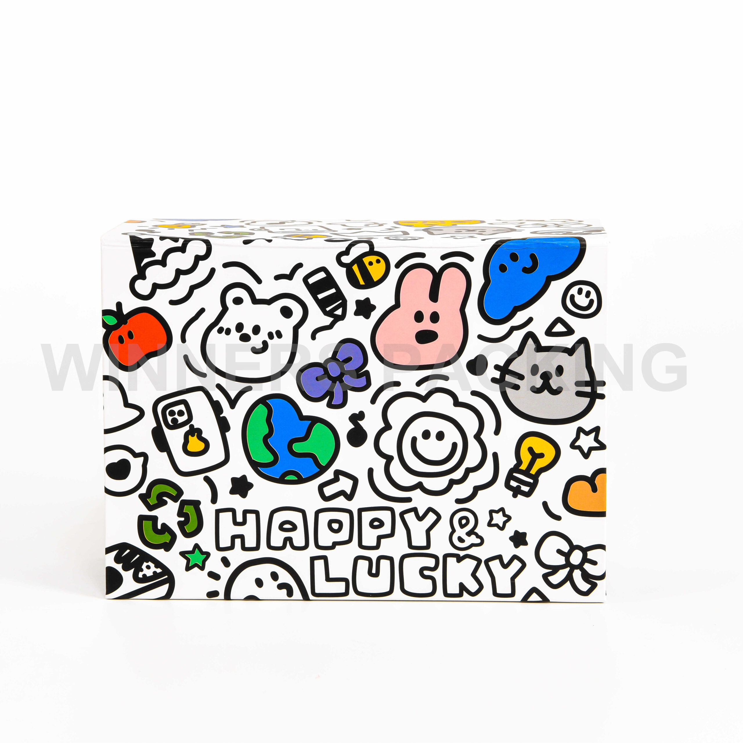 Monochrome Cartoon Gift Box with HAPPY LUCKY and Animal Print