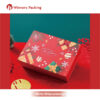 Red Christmas foldable box with printed festive elements on lid and base