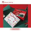 Foldable Christmas gift box with white lid, red base, and green-gold ribbon bow